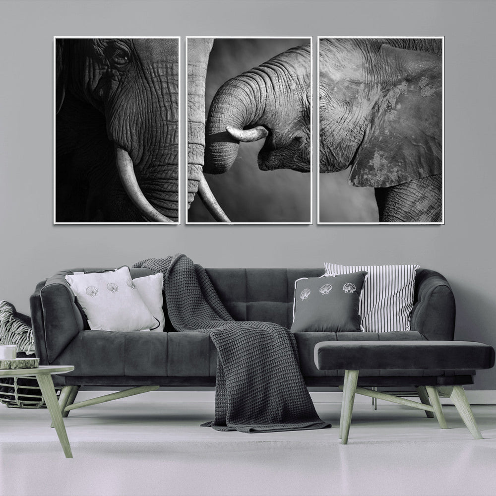 Elephant Family Wall Art Canvas, Framed Elephant Family