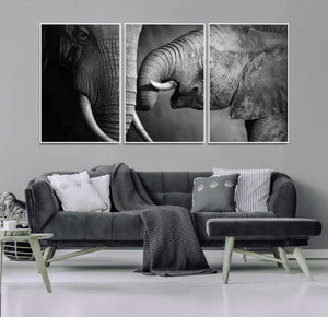 Elephant Family Wall Art Canvas, Framed Elephant Family