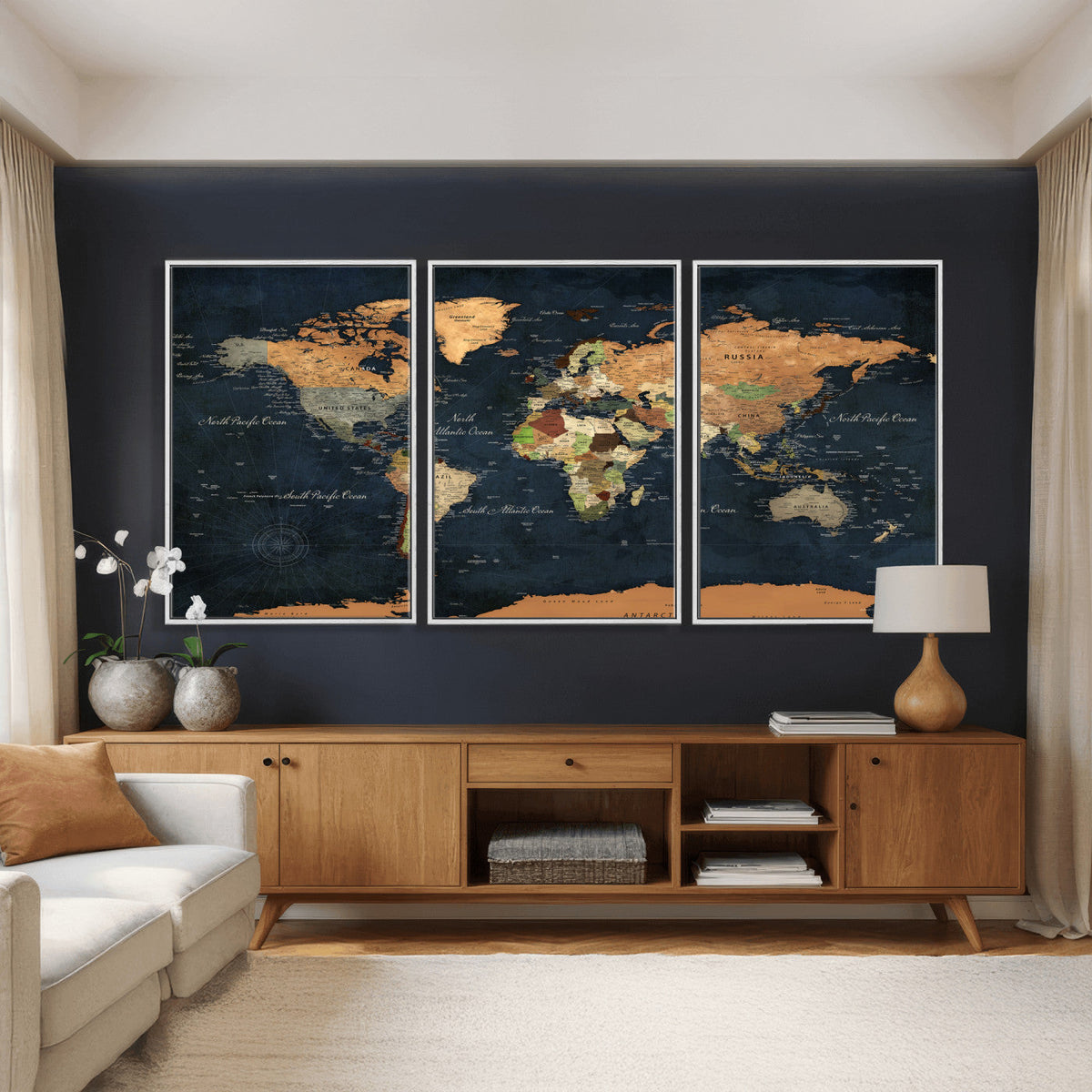 Vintage World Map Canvas Wall Art – Detailed Map with