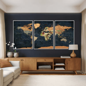 Vintage World Map Canvas Wall Art – Detailed Map with