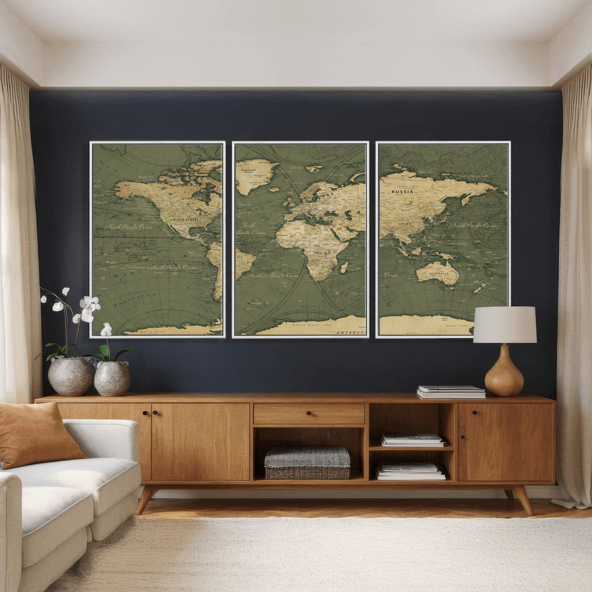 Large World Map Canvas Wall Art Print for Study Room Decor -