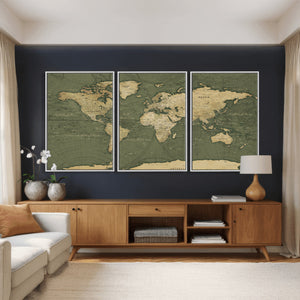 Large World Map Canvas Wall Art Print for Study Room Decor -