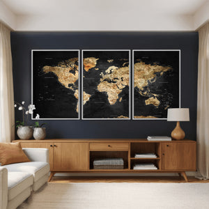 World Map Canvas Wall Art with Famous Landmarks – Framed