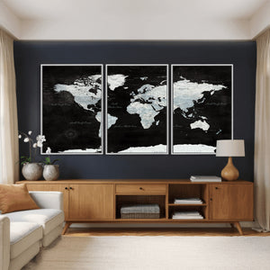 World Map Canvas Print – Framed Push Pin Wall Art, Color