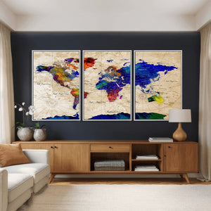 Watercolor World Map Canvas Print – Framed Wall Art for