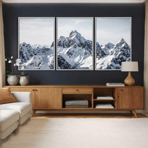 Snowy Mountain Range Canvas Print, Alpine Peaks Landscape