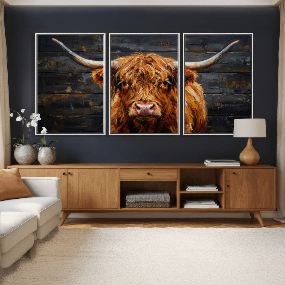 Highland Cow Wall Art Canvas Print, Rustic Farm Animal