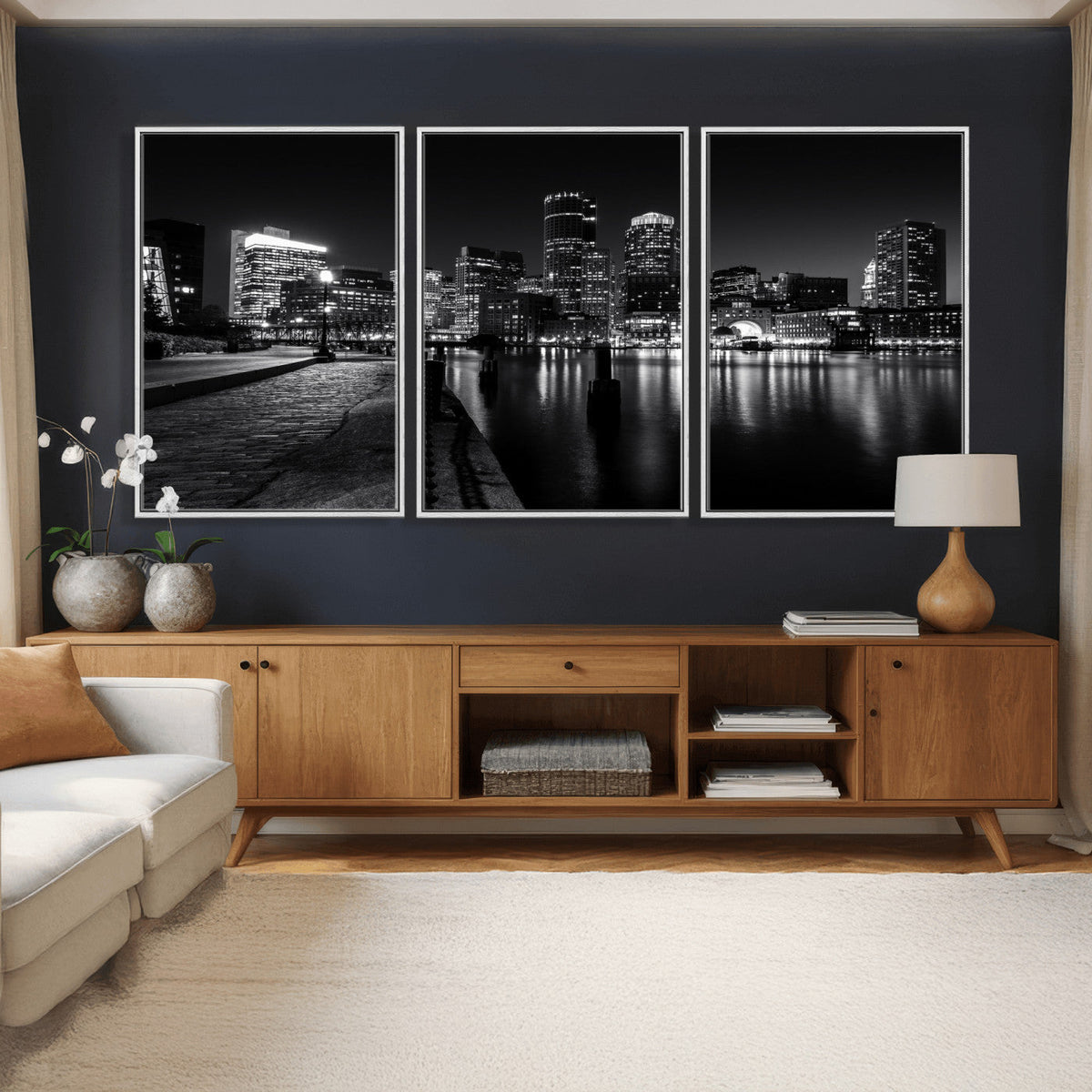 Boston Wall Art Canvas Print, Boston City Downtown Night