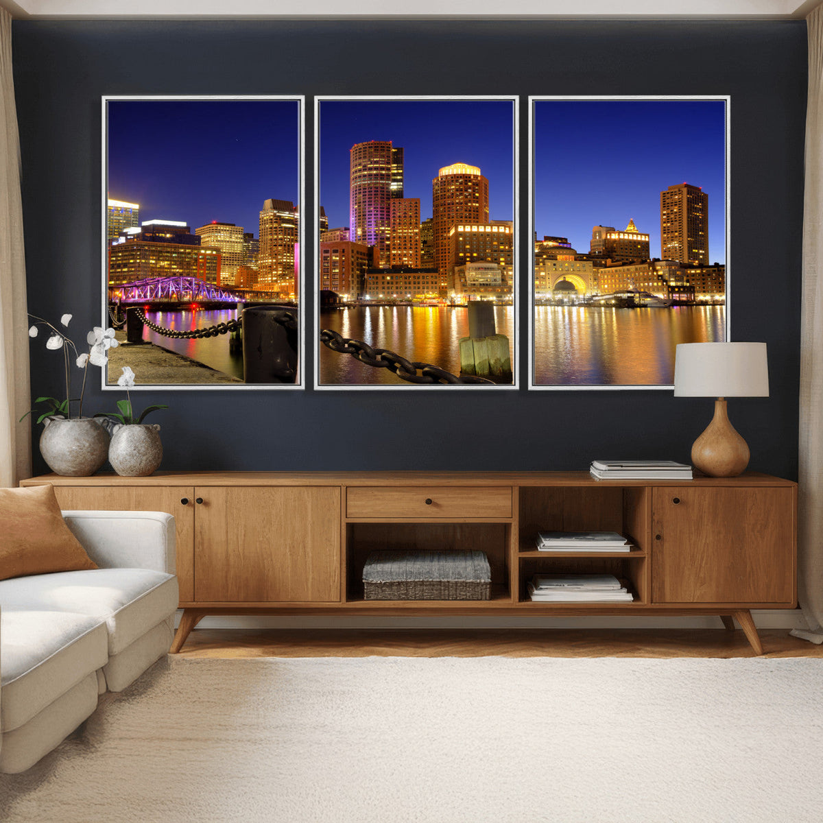 Boston Wall Art Canvas Print, Boston City Downtown Night