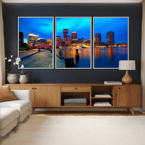 Boston Wall Art Canvas Print, Boston City Downtown Night