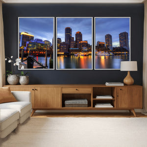 Boston Wall Art Canvas Print, Boston City Downtown Night