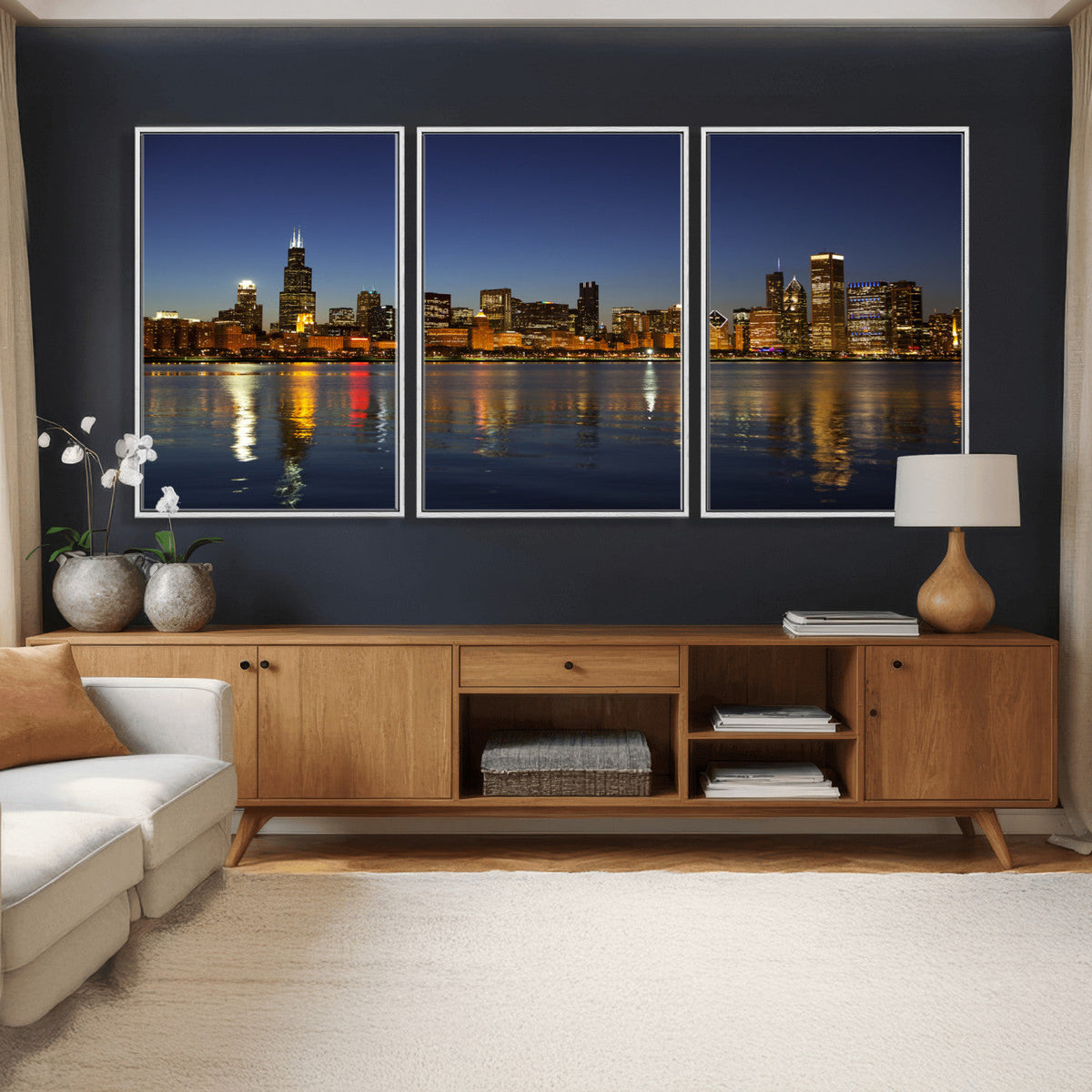 Chicago Wall Art Canvas Print - Chicago City Downtown Night