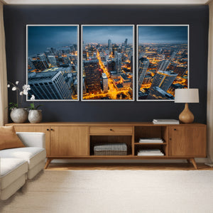 Chicago Wall Art Canvas Print - Chicago City Downtown Night