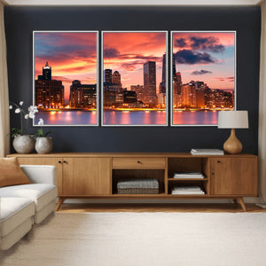 Chicago Wall Art Canvas Print - Chicago City Downtown Night