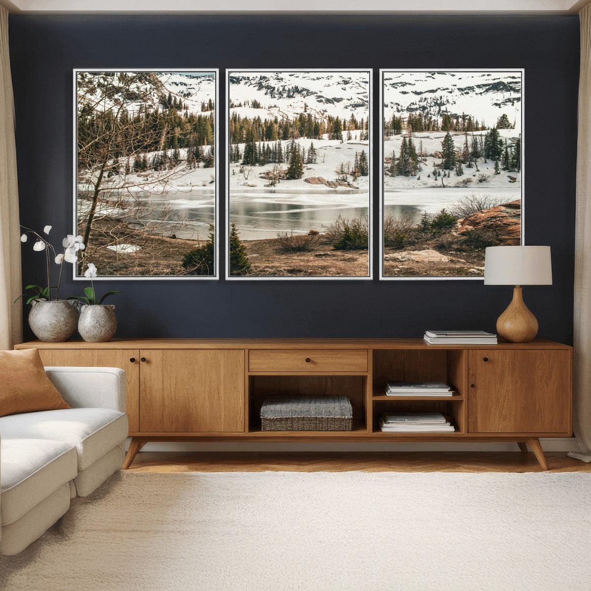 Snowy Mountain Landscape Wall Art Canvas Print, Alpine Pine