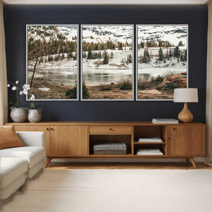 Snowy Mountain Landscape Wall Art Canvas Print, Alpine Pine