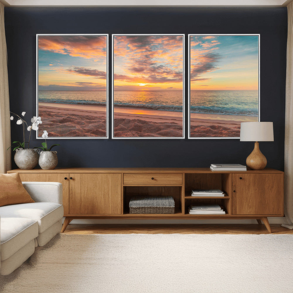 Sunset Beach Wall Art Canvas Print – Soft Coastal