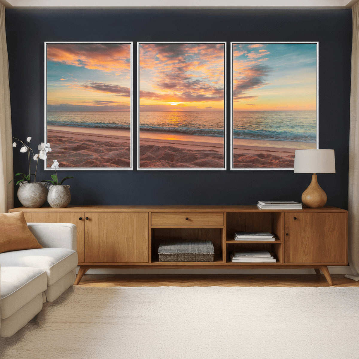 Sunset Beach Wall Art Canvas Print – Soft Coastal