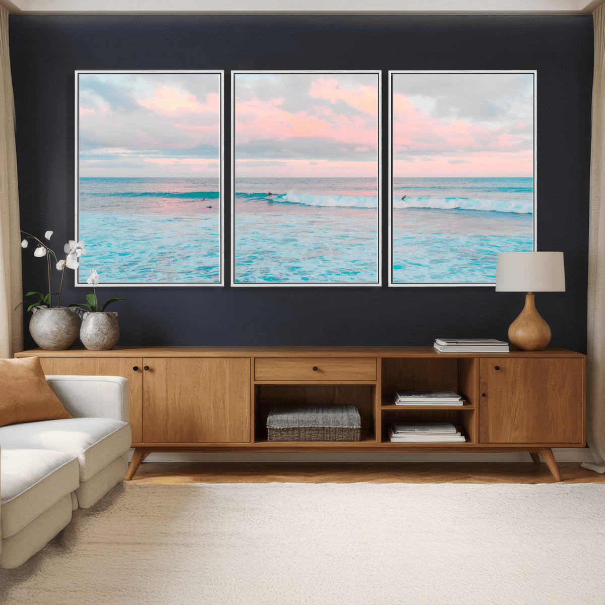 Ocean Wave Wall Art Canvas Print, Pastel Surf Seascape