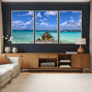 Caribbean Ocean Pier Seascape Wall Art Canvas Print,