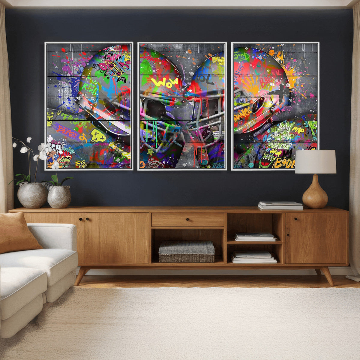 Graffiti Football Helmets Wall Art Canvas Print, Urban