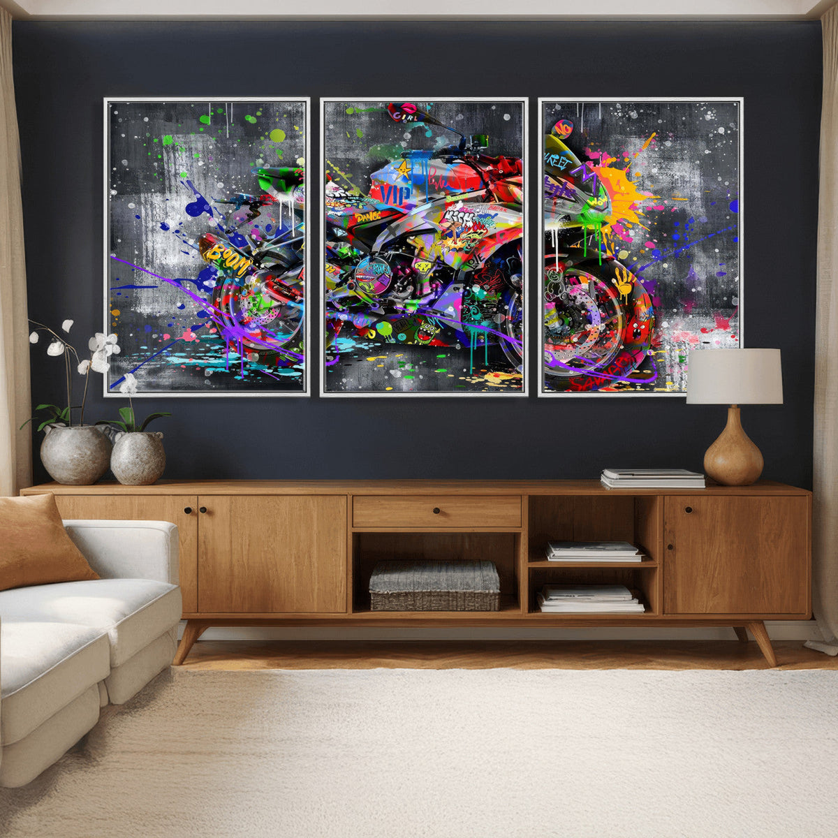 Graffiti Motorcycle Wall Art Canvas Print, Urban Street Art