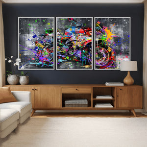 Graffiti Motorcycle Wall Art Canvas Print, Urban Street Art