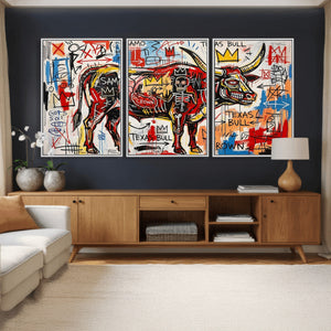 Texas Bull Wall Art Canvas Print, Abstract Graffiti Bull