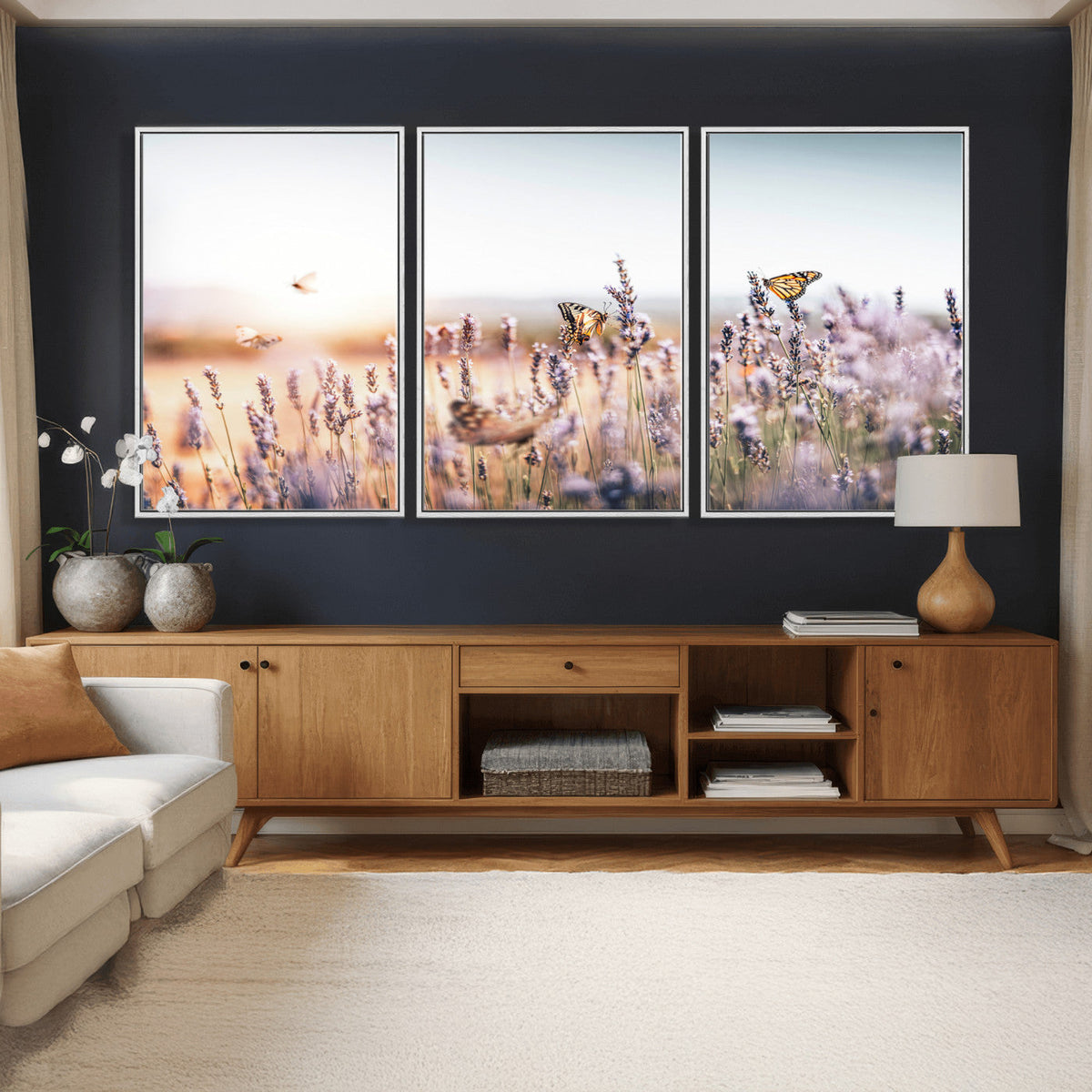 Lavender Field Wall Art Canvas Print, Butterfly Floral