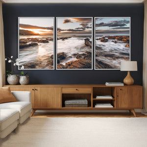 Rocky Coast Ocean Sunset Wall Art Canvas Print, Dramatic