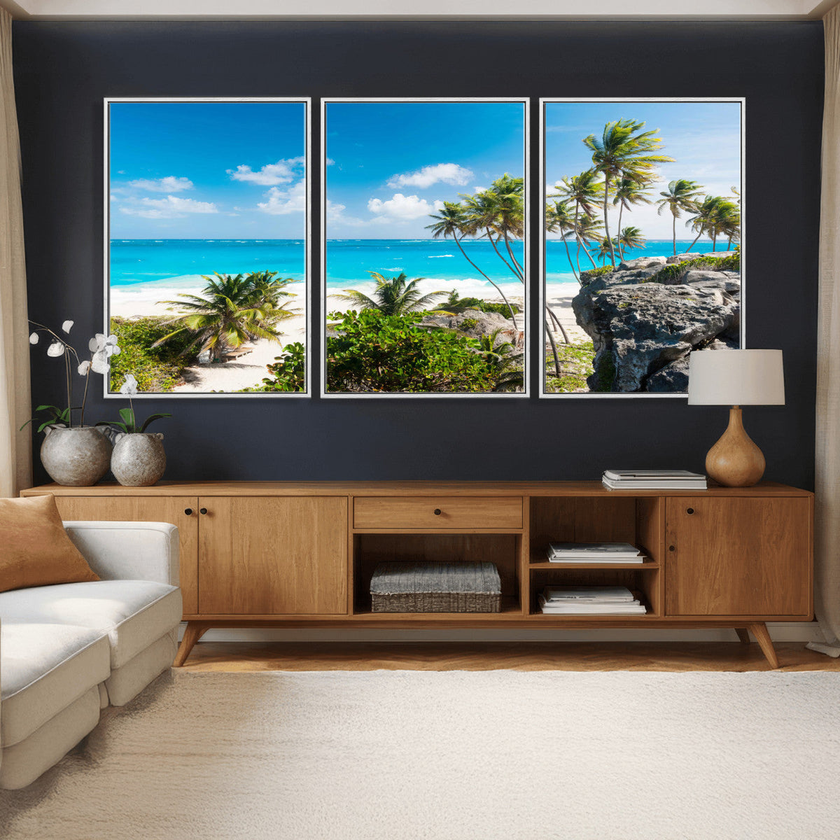 Tropical Beach Wall Art Canvas Print, Palm Tree Ocean