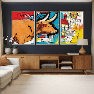 Basquiat Style Bull Graffiti Wall Art Canvas Print, Street