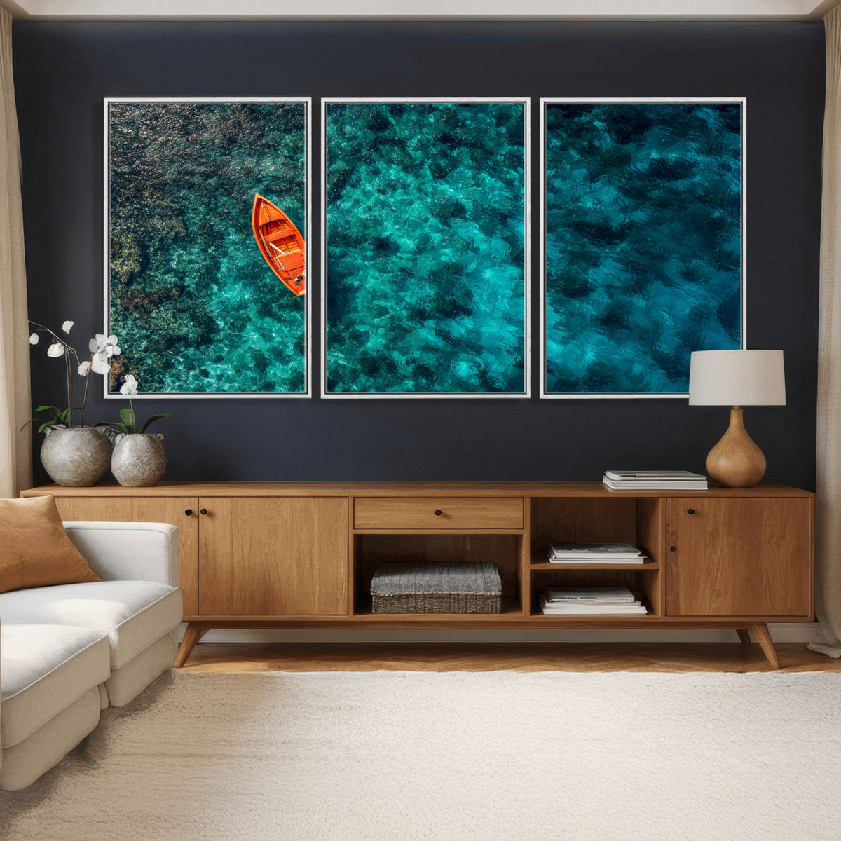 Turquoise Ocean Boat Wall Art Canvas Print