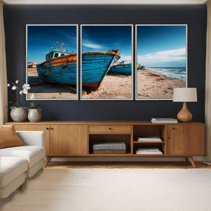 Coastal Fishing Boats Wall Art Canvas Print, Sunset Beach