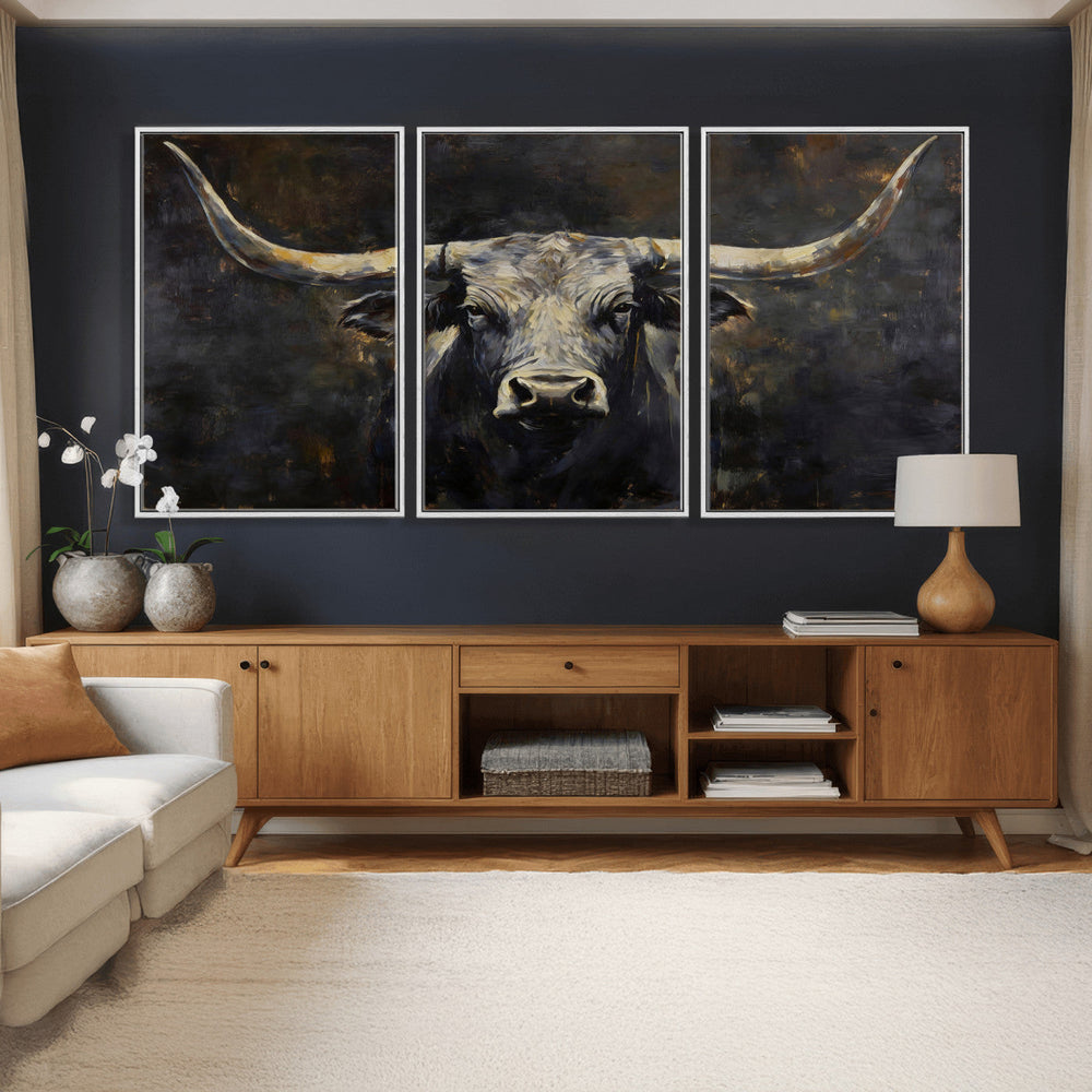 Rustic Longhorn Bull Wall Art Canvas Print – Vintage Western