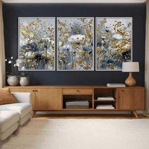 Abstract Floral Wall Art Canvas Print – Gold and Blue