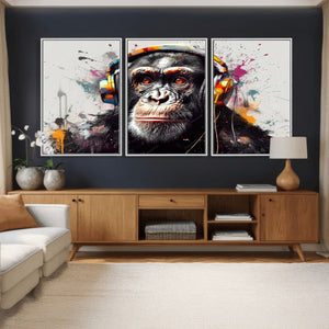 Dj Monkey Wall Art Canvas Print – Colorful Pop Art Banksy