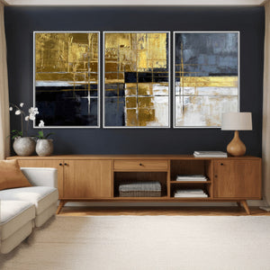 Gold Navy Abstract Wall Art Canvas Print, Modern Luxury