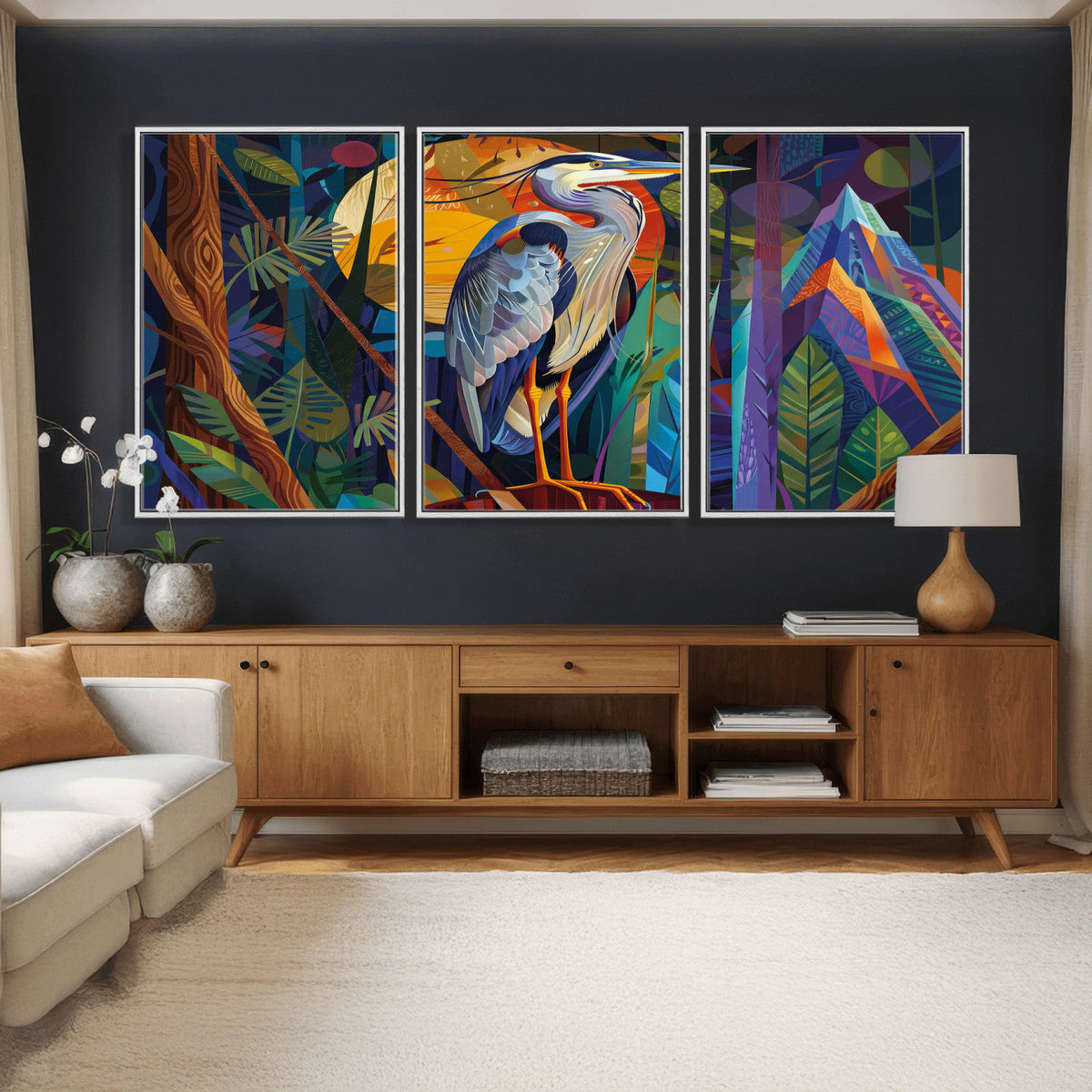 Colorful Heron Wall Art Canvas Print Tropical Bird Abstract