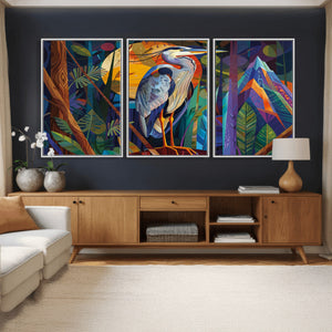 Colorful Heron Wall Art Canvas Print Tropical Bird Abstract