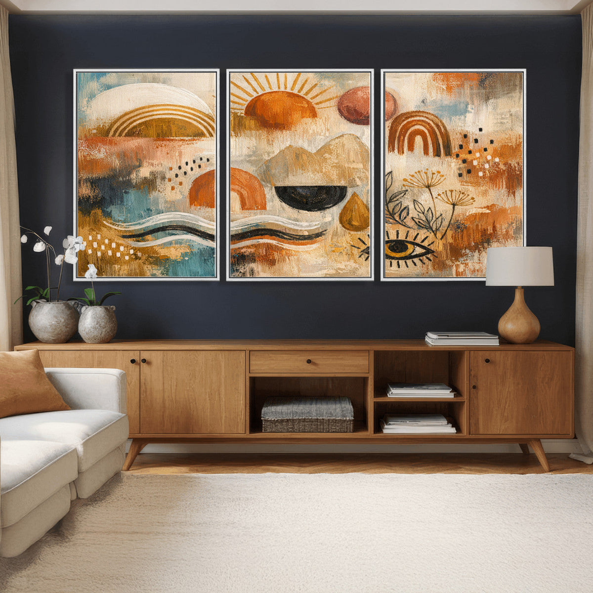 Geometric Boho Abstract Wall Art Canvas Print, Orange Blue