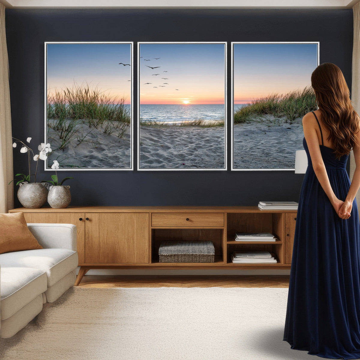 Sandy Dune Path Sunset Canvas Wall Art — Seagulls Beach