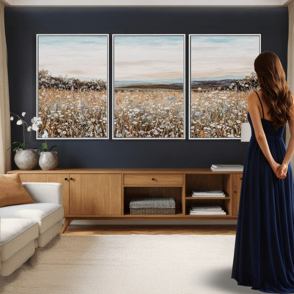 Neutral Wildflower Field Canvas Wall Art — Beige Earth Tone