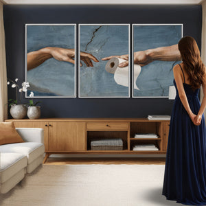 Funny Bathroom Canvas Wall Art, Michelangelo Creation of