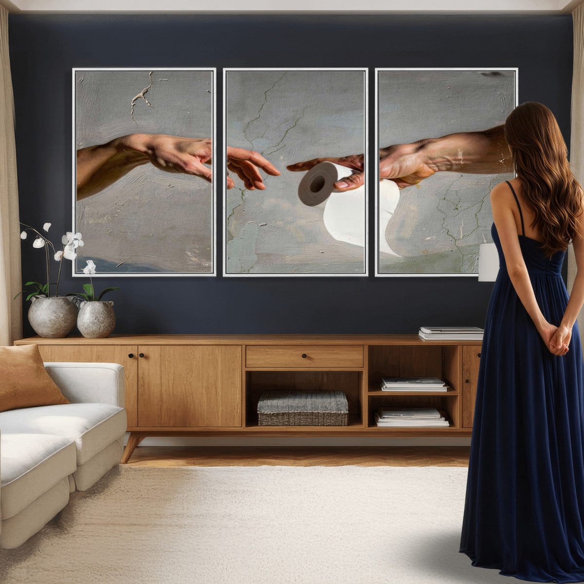 Funny Bathroom Wall Art Canvas, Creation of Toilet Paper