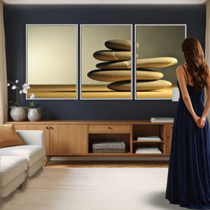 Zen Stone Wall Art Canvas Print, Balanced Rock Stack Framed