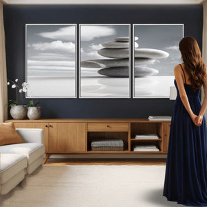 Zen Stone Wall Art Canvas Print, Balanced Rock Stack Framed