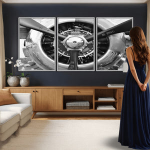 Vintage Propeller Plane Wall Art Canvas Print, Black and