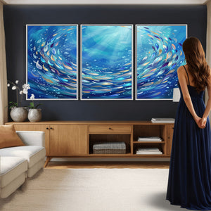 School of Fish Canvas Print | Blue Ocean Underwater Wall Art