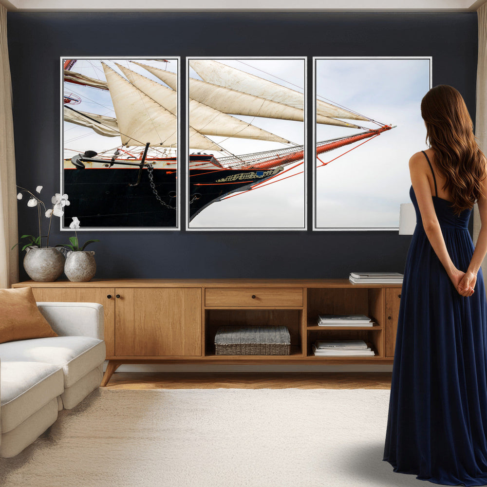 Sailboat Wall Art Canvas Print, Vintage Ship Bow Framed